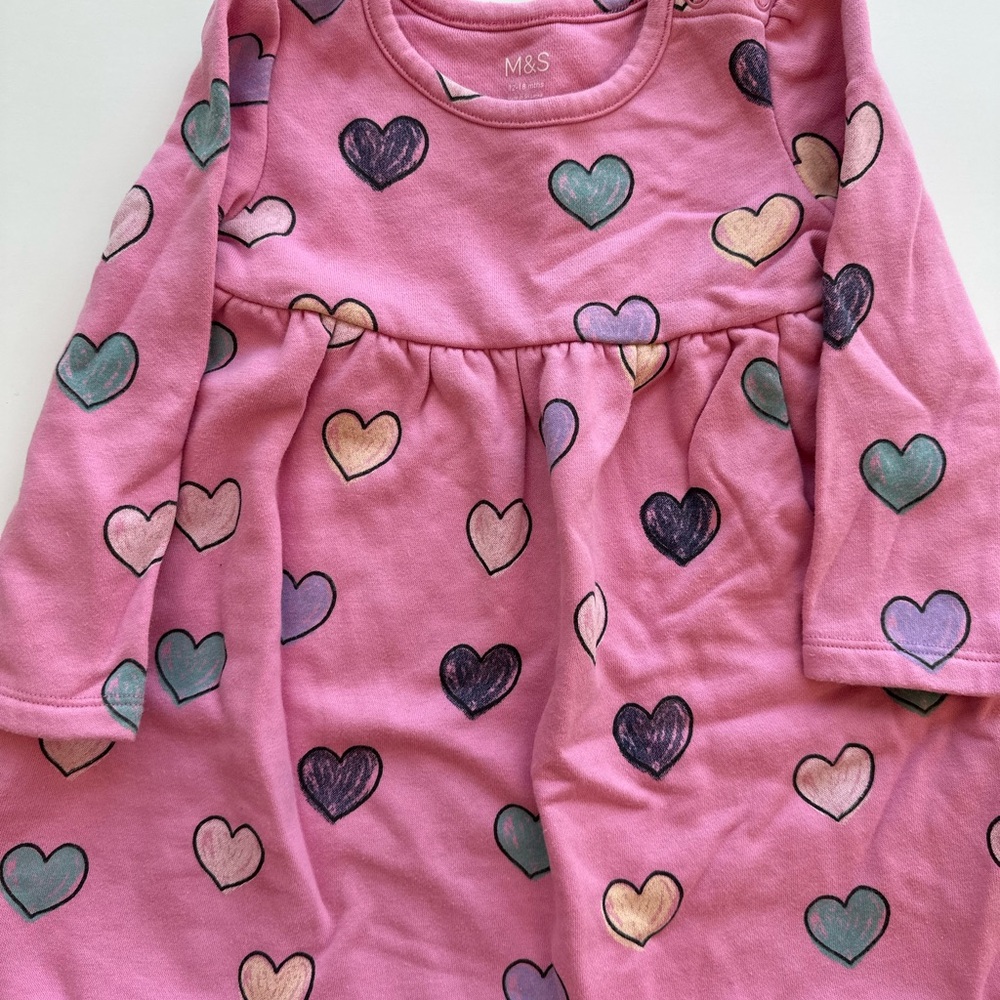 Marks & Spencer Pink Heart Print Kids Dress